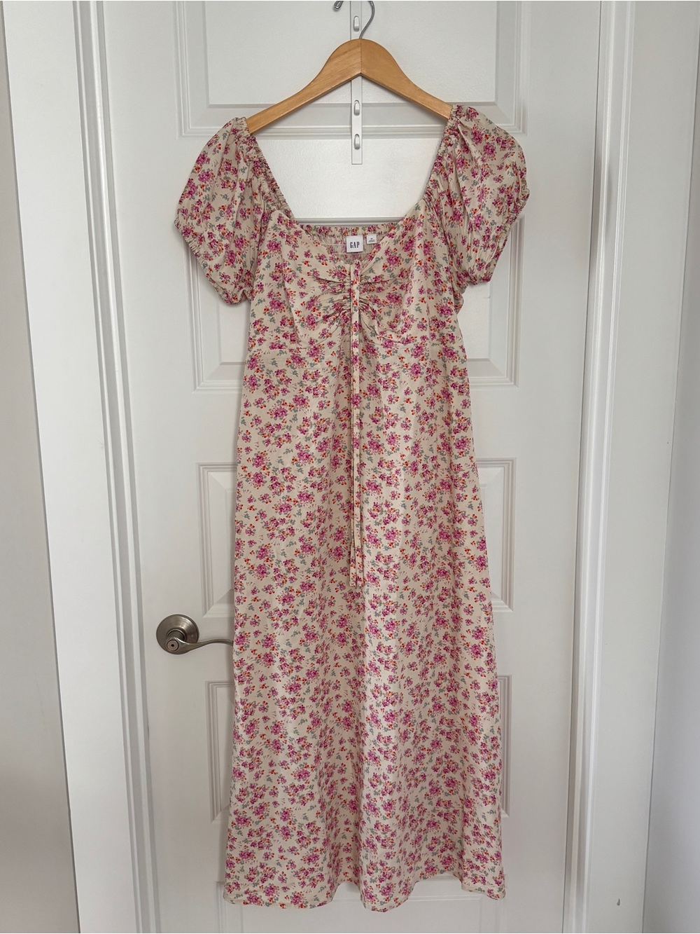 GAP Floral Pink Midi Midaxi Puff Sleeve Summer Spring Cotton Dress